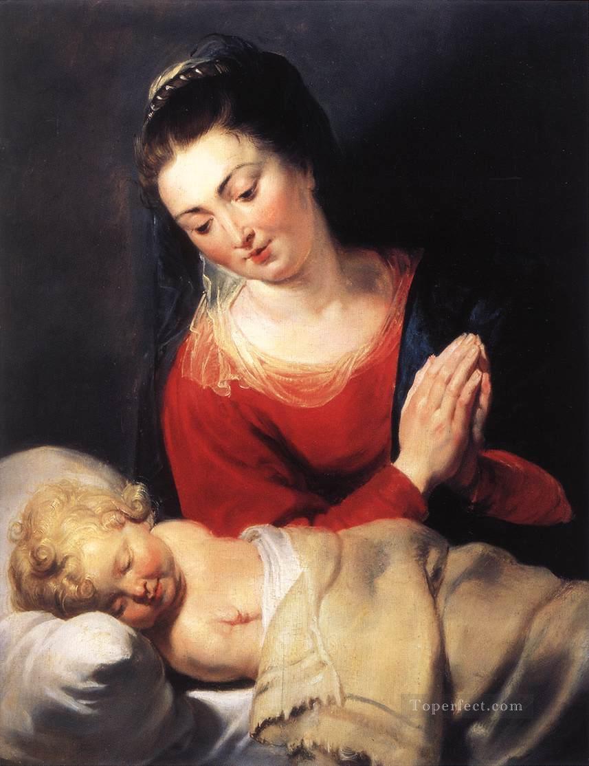 Virgen en Adoración ante el Niño Jesús Barroco Peter Paul Rubens Pintura al óleo